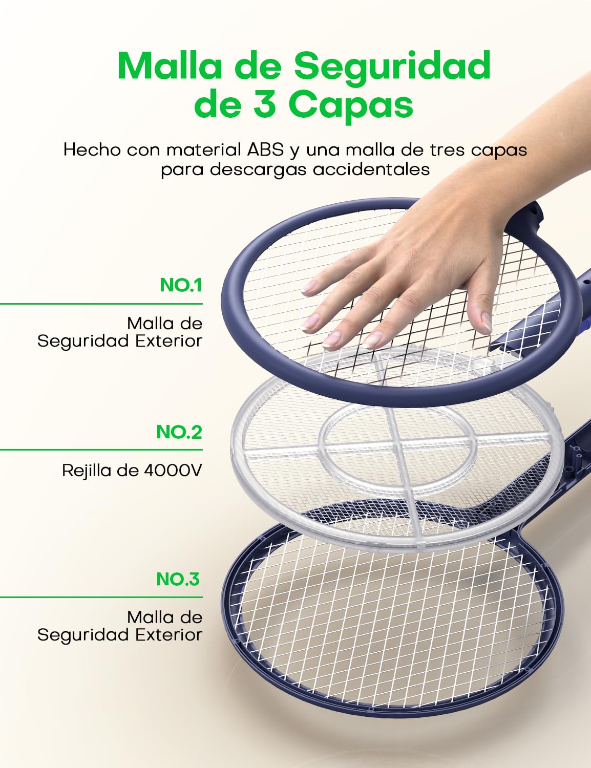 AROEVE Raqueta Mosquitos Electrica, 2-en-1 Raqueta Matamoscas Electrica, 4000V, Base de Carga USB, Batería Recargable de1200mAh, Modo de Atracción Auto, luz LED, Protección de 3 Capas,Azul