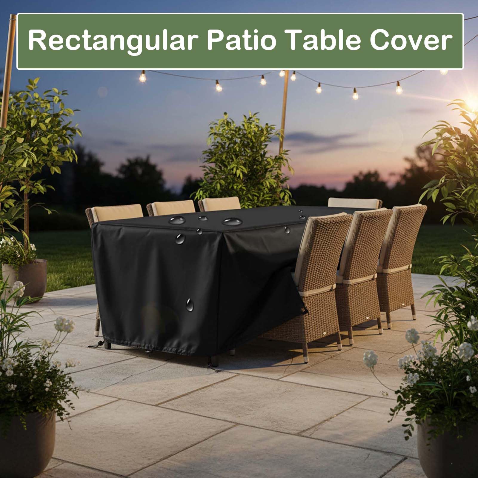 600D wasserdichte quadratische Gartenmöbelabdeckung, 300 x 200 x 90 cm, Schutz für Terrassentisch und Stühle, strapazierfähig, winddicht und UV-beständig, Gartenfellabdeckung