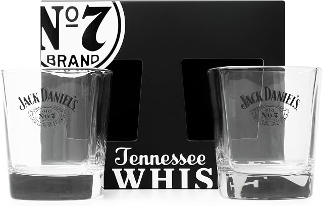 Jack Daniels Official - Jack Daniels Whiskey Glasses, Set of 2 Licensed Jack Daniel's Old No 7 Branded Glass Whiskey Tumbler 330 ml - 11oz Premium Whisky Glass Set - Jack Daniels Gifts for Men, Women