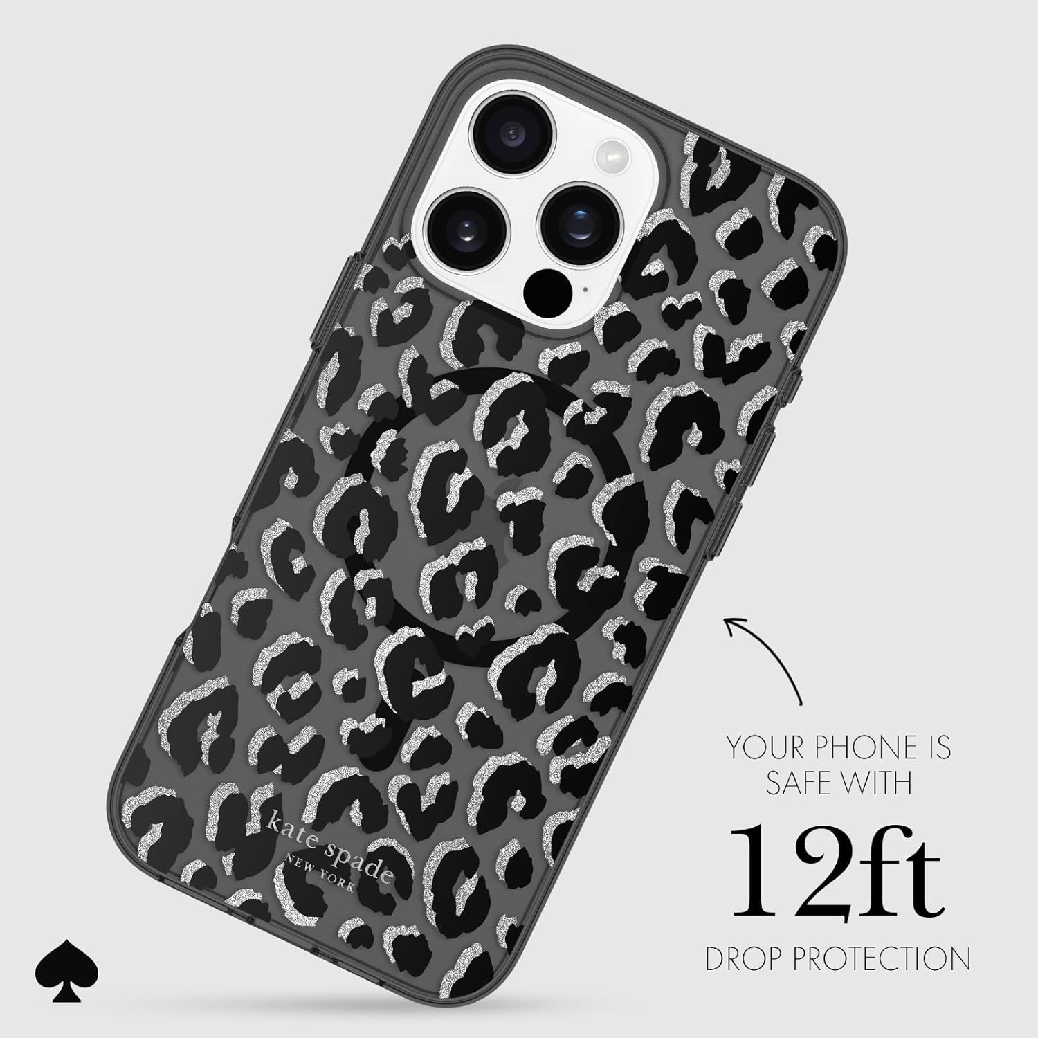 kate spade new york iPhone 16 Pro Max Case - Compatible with MagSafe - Designer Phone Case - City Leopard Black - Image 3