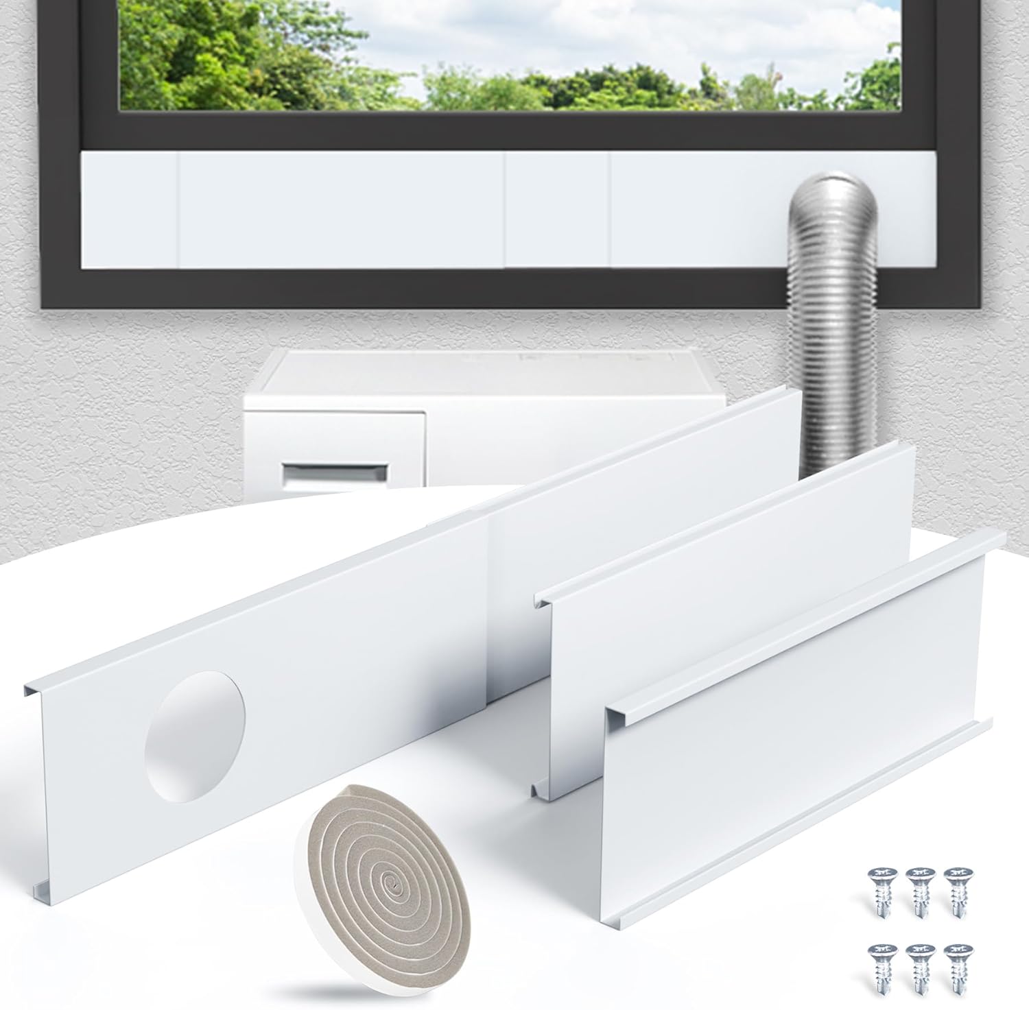Dryer Vent Window Kit for 4" Diameter Dryer Hose, Adjustable Length Up to 63 inch for Sliding Windows, Seal Plates Kit with Installation Seal Tape