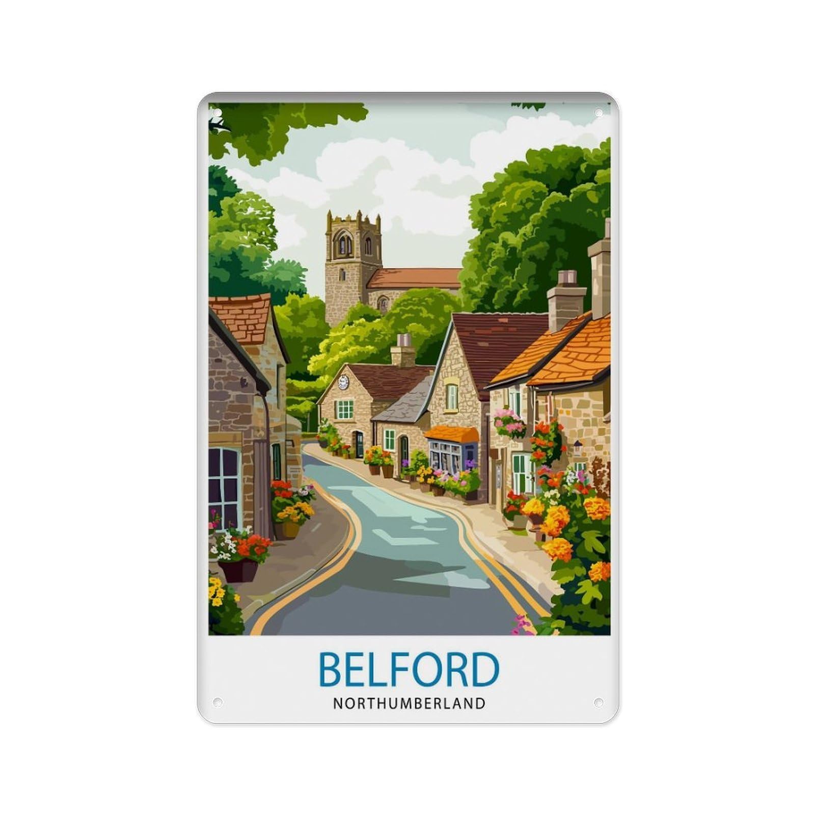 peiyeety Metal Tin Sign Bedford Northumberland Travel Poster British Countryside Art Bedford Northumberland Poster British Landscape Decor 8 X 12 Inch