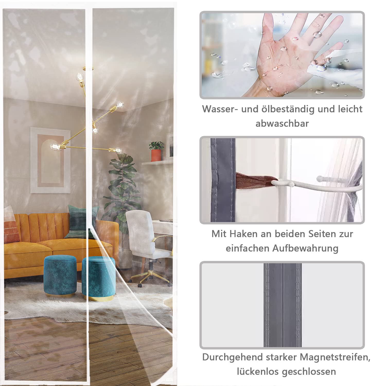 Cortina térmica magnética para puerta, 95 x 220 cm, cortina magnética de protección térmica para puertas, protección contra el frío y protección térmica en invierno, ideal para el uso de aire