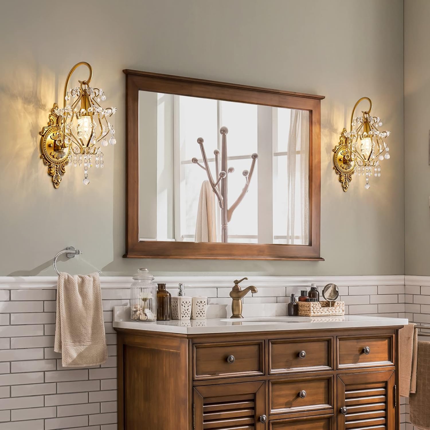 Gold Crystal Medieval European Style Wall Sconce Set