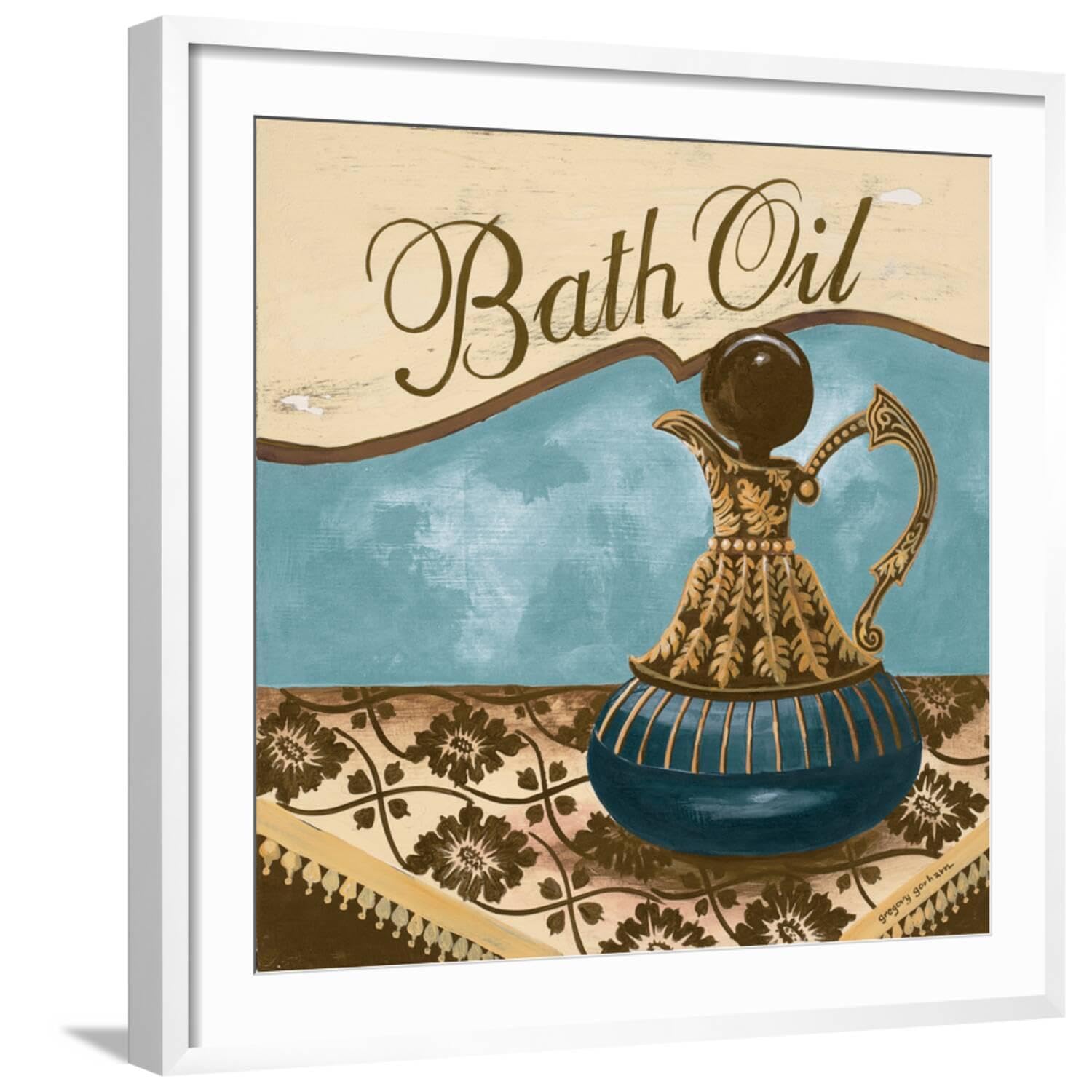 ART.COM Wall Art Print Bath Accessories II - Blue Bath Oil on White Frame by Gregory Gorham, 29" x 29"