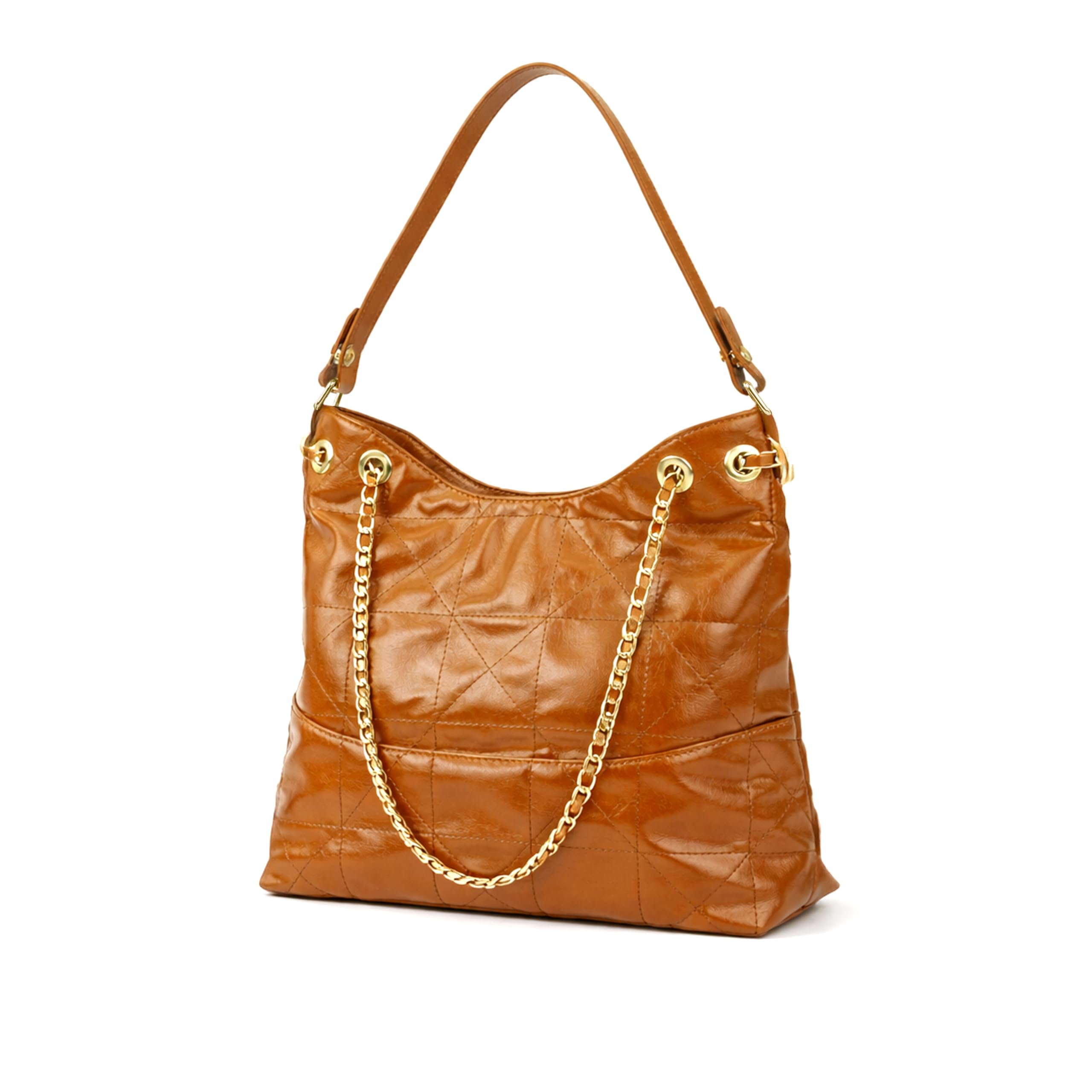 storite Shoulder Bag for Women | Elegant PU Leather | Gold-Tone Chain Straps | Zipper Closure | Spacious Handbag for Daily Use Office Shopping & Party Purse (Brown)-picture-27