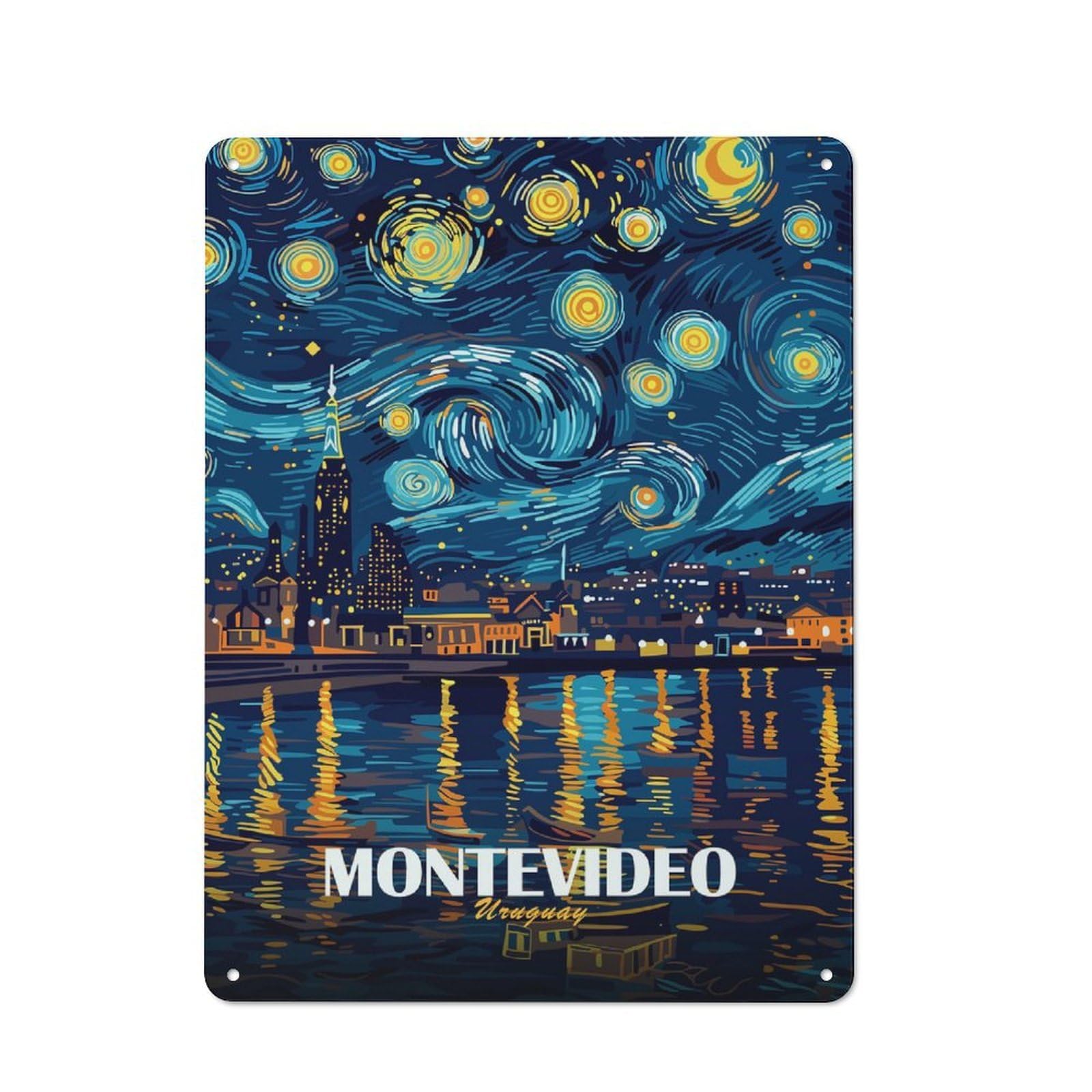 Classic Montevideo Uruguay Starry Night Art Metal Wall Plaque 40x30cm, Nostalgic Wall Art for Living Room, Hallway, Kitchen Or Cafe