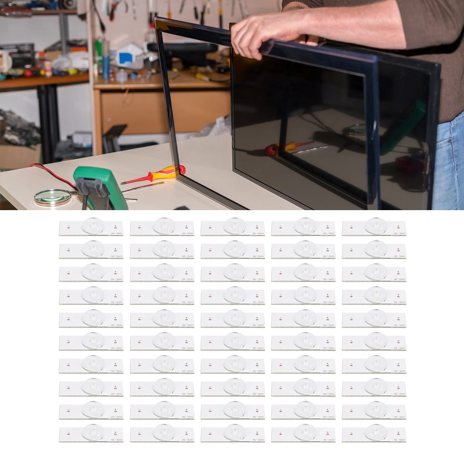 Kadimendium 50 Uds 3V SMD LED Lente Fibra de Vidrio Tablero Lente Lámpara Cuentas 3V SMD Lámpara Cuenta Luz para Reparación de TV LED de 32-65 Pulgadas