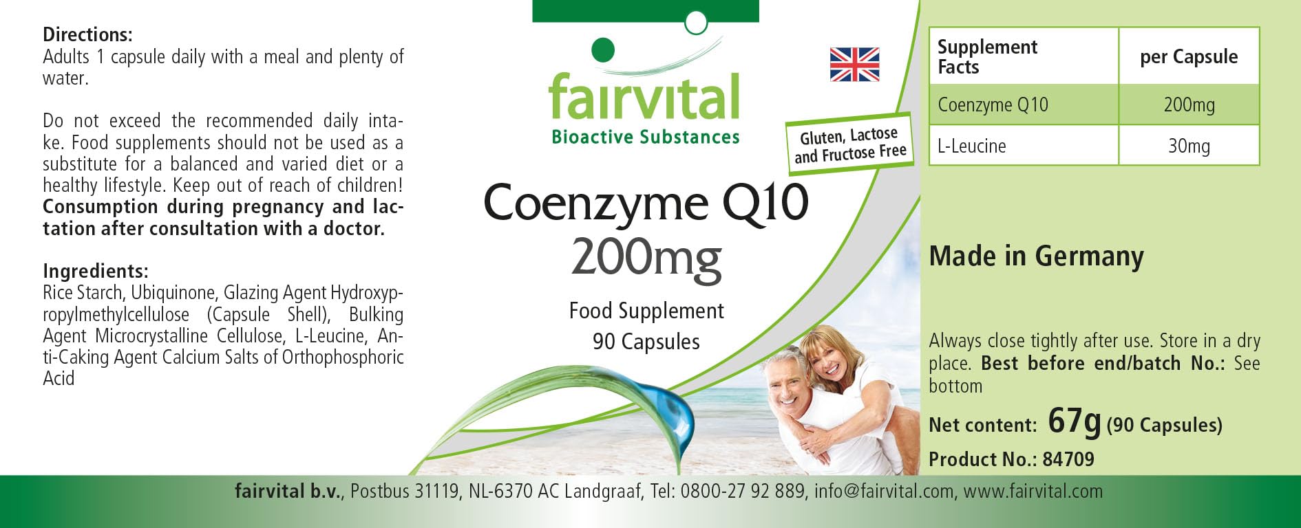 fairvital Coenzyme Q10 200mg, 90 gélules, HAUTEMENT DOSÉ, gélules de CoQ10 ubiquinone, VÉGÉTALIEN