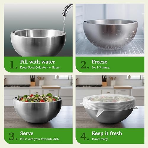 Miniatura 2 de Aranka Chill - Tazón de inmersión con tapa, acero inoxidable de 35 onzas con aislamiento de doble pared para mantener la comida caliente o fría,