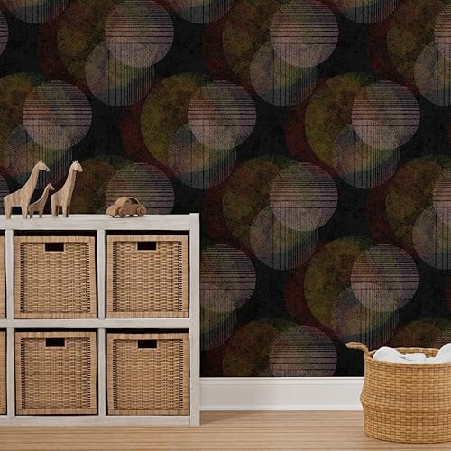Miniatura 10 de Removable Wallpaper Swatch - Abstract Circles Minimal Dots Midcentury Modern ISM Retro Inspired Dark Red Planets Custom Pre-Pasted Wallpaper by