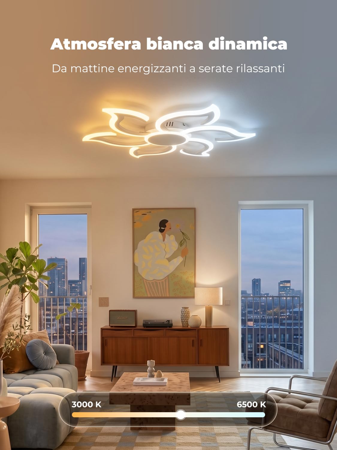 Smart WiFi Lampadario Compatibile con Alexa e Google Home, Ø88cm Plafoniere Led Design Fiore Moderno, Dimmerabile, Funzione Memoria, Ceiling Light per Camera da letto, Soggiorno, Bianco
