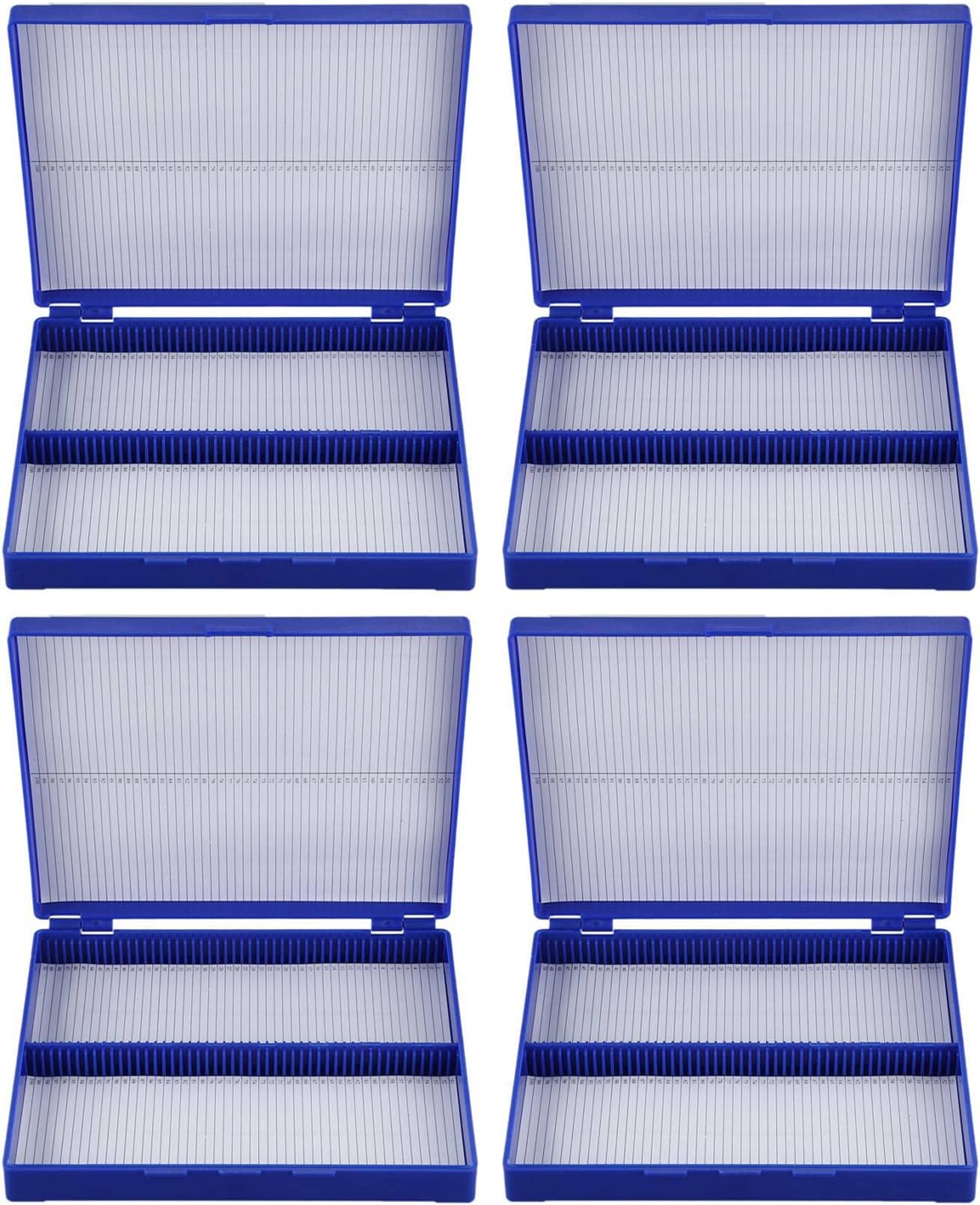 4X Royal Blue Plastic Rectangle Hold 100 Microslide Slide Microscope Box