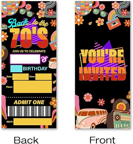 Miniatura 2 de brayqu Regreso a las invitaciones de fiesta de cumpleaños de los años 70 Retro 70 Invitaciones temáticas de entradas rellenas (20 tarjetas de
