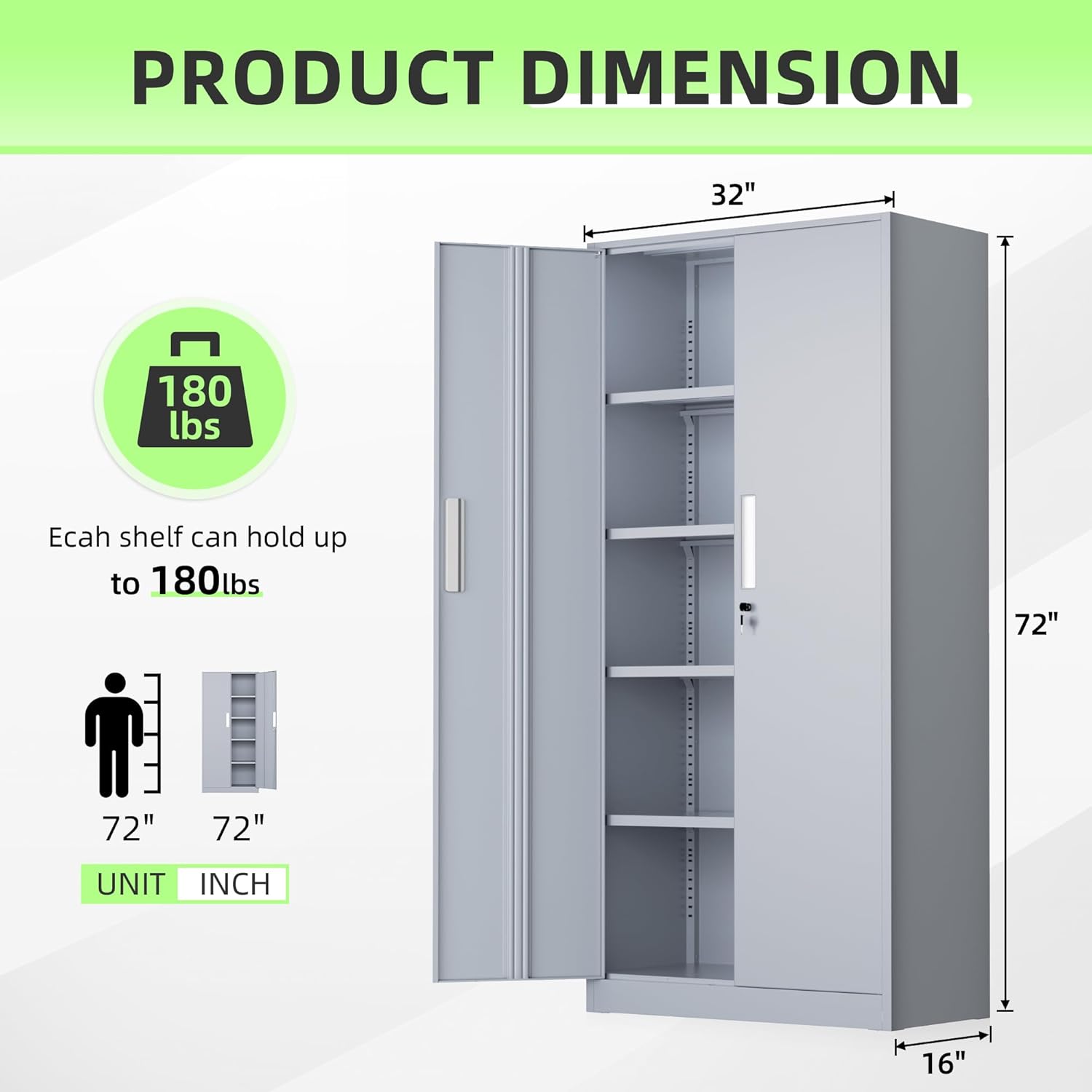 INTERGREAT Metal Lockable Storage Cabinet, 72” Storage Cabinet with 2 Doors and 4 Adjustable Shelves for Office, Home, Garage, Pantry (Assembly Required, Cement Gray)