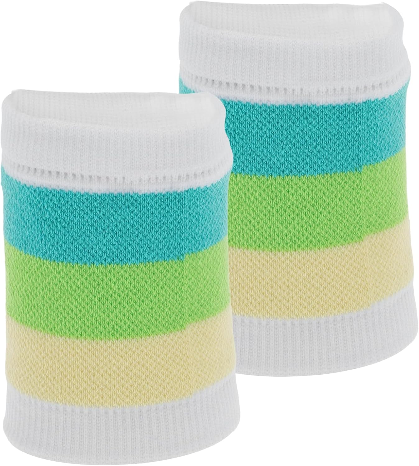 1 Pair Wrist Sweatbands, Sports Wristbands, Absorbent and Breathable Thick Bands for Working Out Football Basketball Sports, White Green, Non-Slip