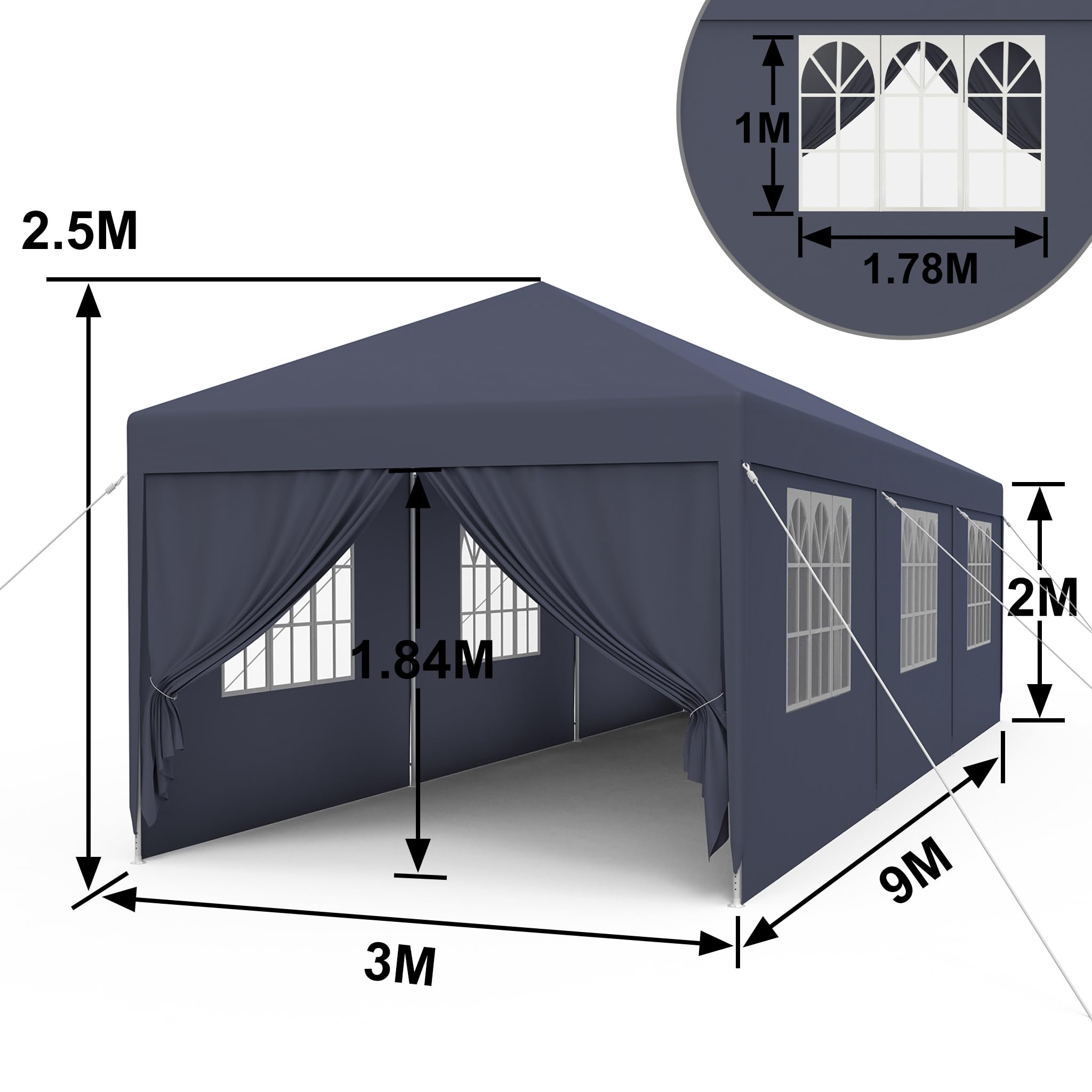 JOIEYOU 3x9m Partyzelt aus Polyester Plane Garten Pavillon mit Fenster, Sichtschutz Seitenwände & Erdhaken Outdoor Festzelt Sonnenschutz Gartenlauben für Garten Camping Markt (Anthrazit)