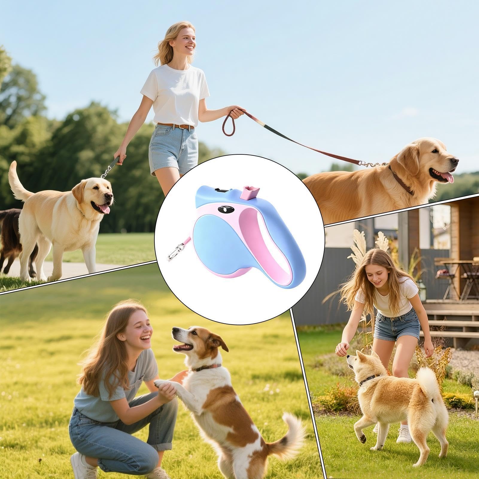 Guinzaglio Retrattile Lungo Corda da Passeggio per Cuccioli | Guinzaglio da Cuccioli con Blocco Rapido per Amanti degli Animali, Addestratori, Parchi, Città, Strade, Aperti, Escursioni