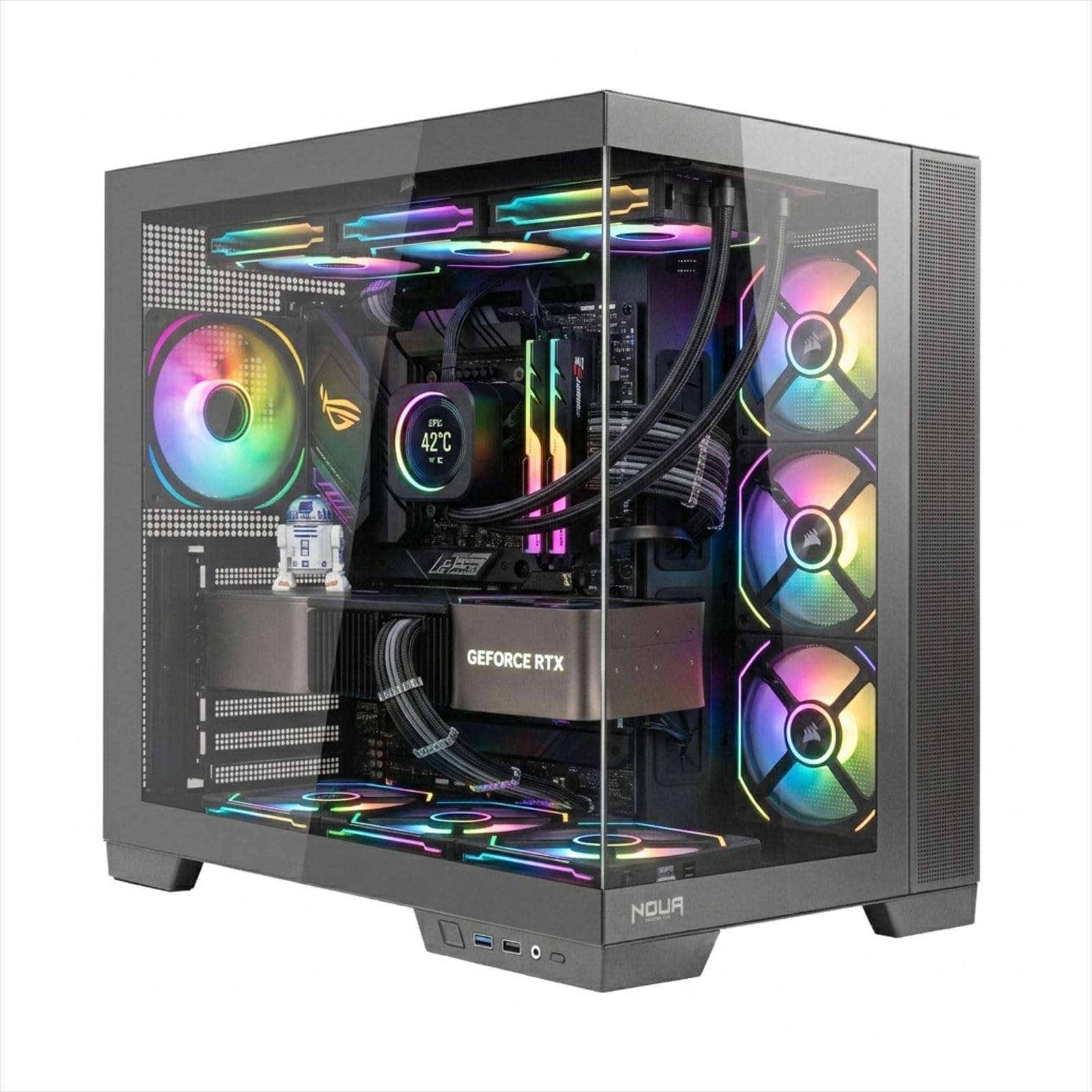 Noua Vision ZK900 | Obudowa PC do gier ATX Mid Tower | Wentylator PWM ARGB | Obudowa z dwoma komorami | Obsługa chłodzenia cieczą 360 mm | Kompatybilny z Back-Connect MB, czarny