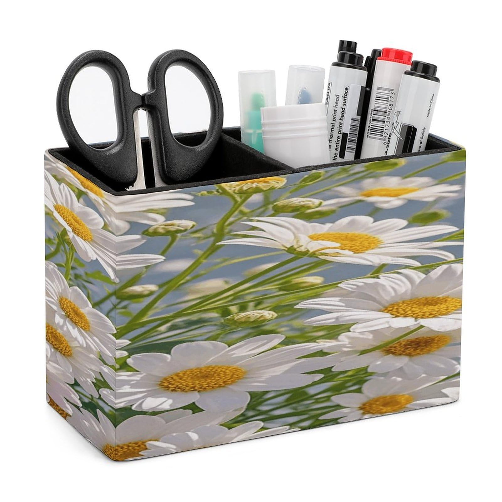 LZQPOEAS Lots of Flowers-png Leather Pen Holder Square Pencil Holder Multi-Functional Desk Organizer Modern Pen Cup Pencil Cup Minimalist Desktop Stationery Organizer for Desk Office Home