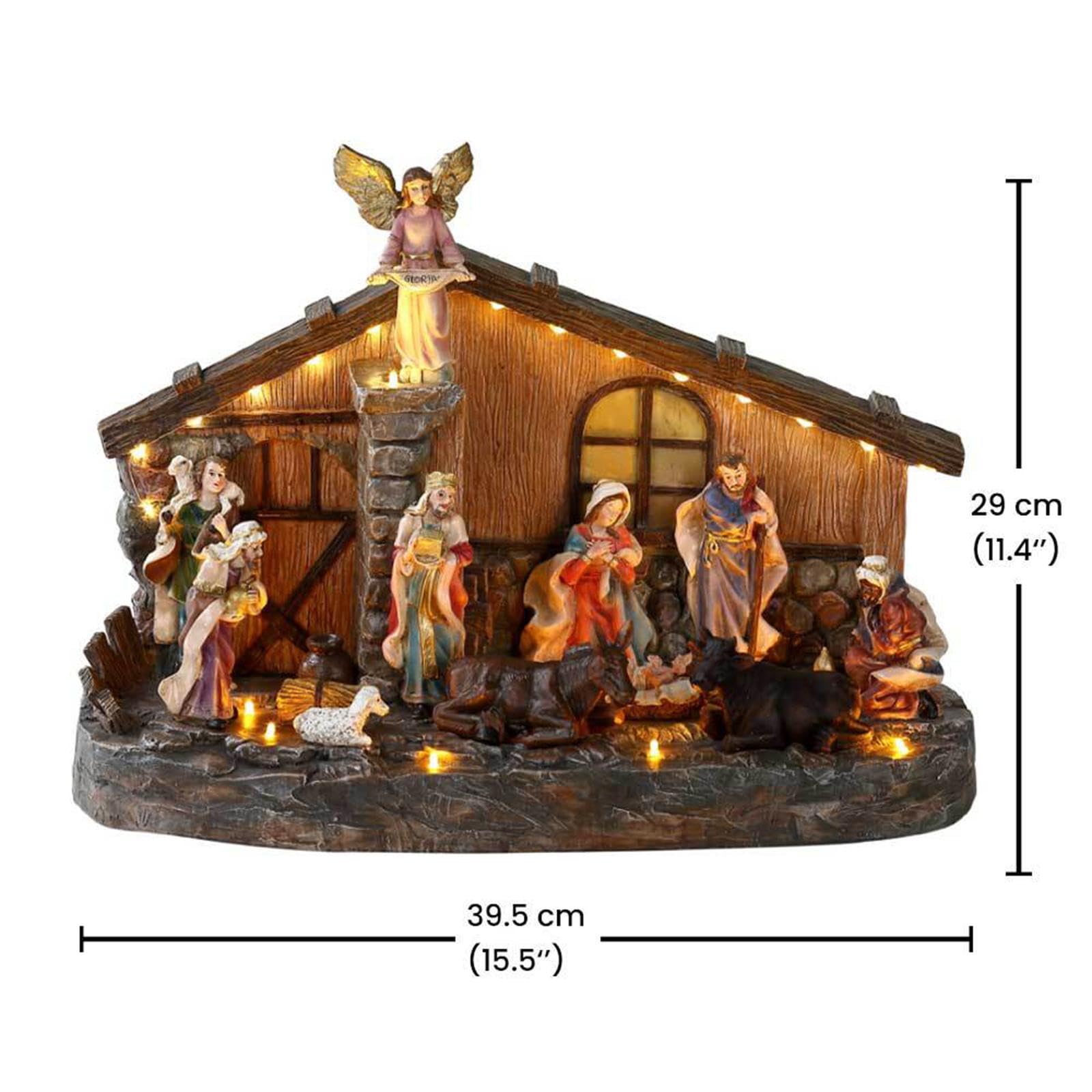 Decorazione natalizia per presepe, decorazione per casa illuminata con musica per soggiorno, feste in casa