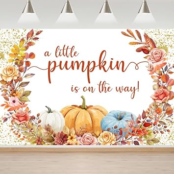Fall Baby Shower Backdrop A Little Sweet Pumpkin is On The Way Party Decorations Autumn Floral Leaves Baby Shower Photography Background Photo Booth Props Cake Table Banner 7x5ft
