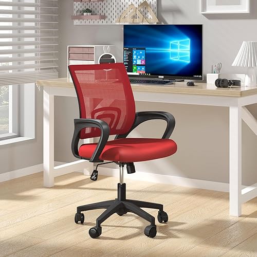 Miniatura 2 de Silla de oficina en casa, silla de escritorio ergonómica de malla con respaldo medio con soporte lumbar, diseño giratorio ajustable, cómodo