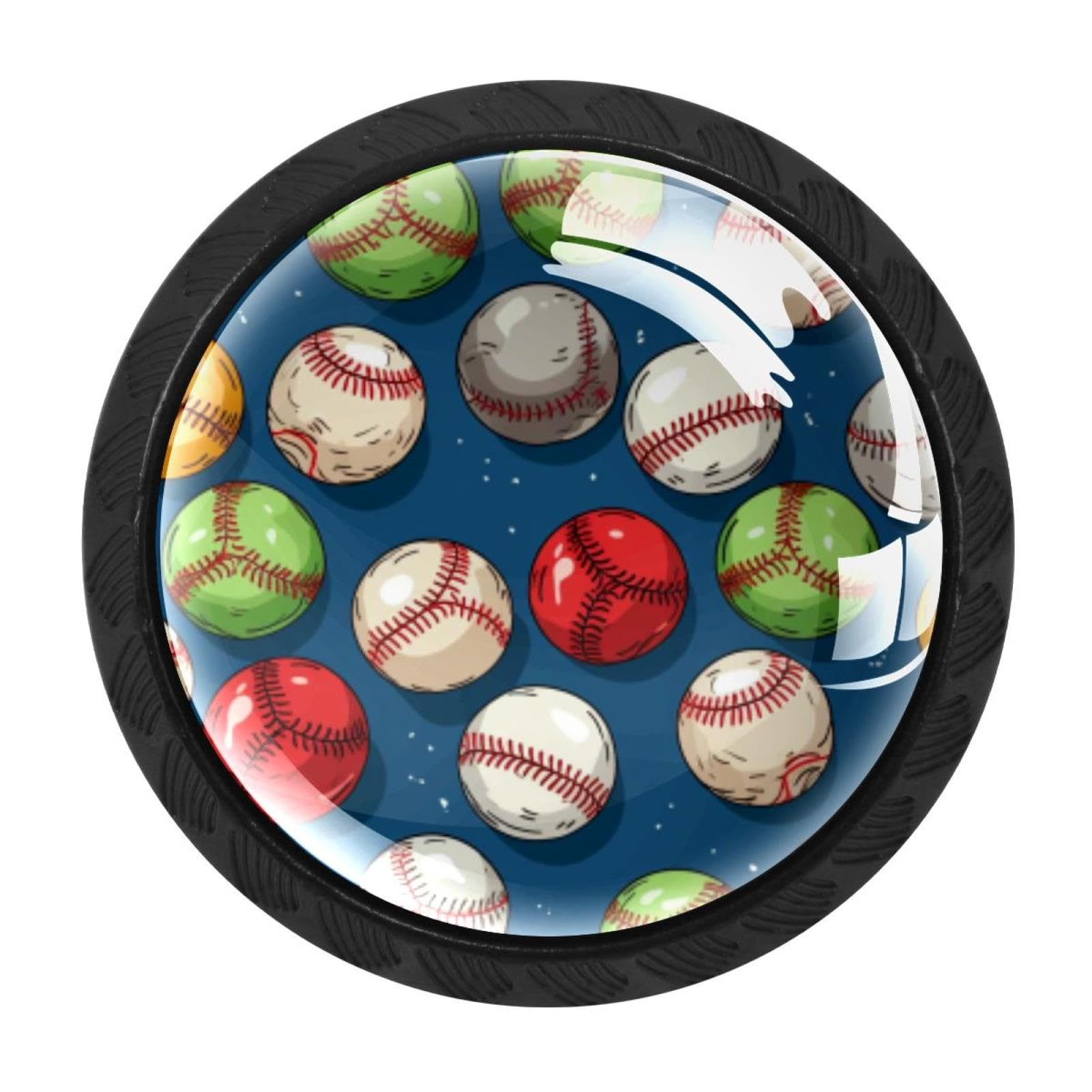 Chenzzzz Multicolored 09 4 Pack Round Cabinet Knobs For Kitchen Bathroom Closet Dresser Cabinets, Baseball