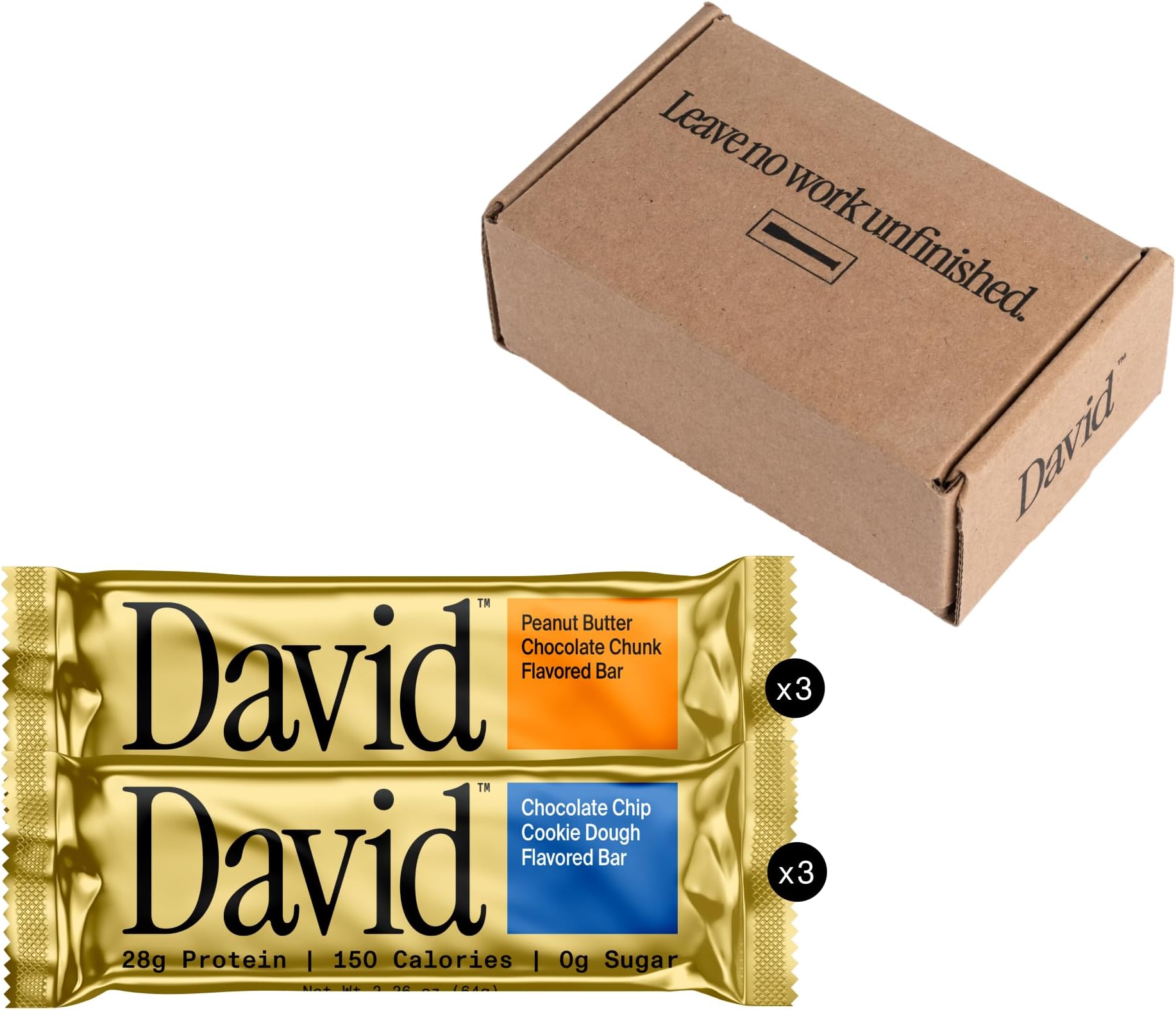 David High Protein Bars - 0g of Sugar, Low Carb, Gluten Free - 28g of Protein, 150 Calories - Variety 6 Pack (3x Peanut Butter Chocolate Chunk, 3x Chocolate Chip Cookie Dough