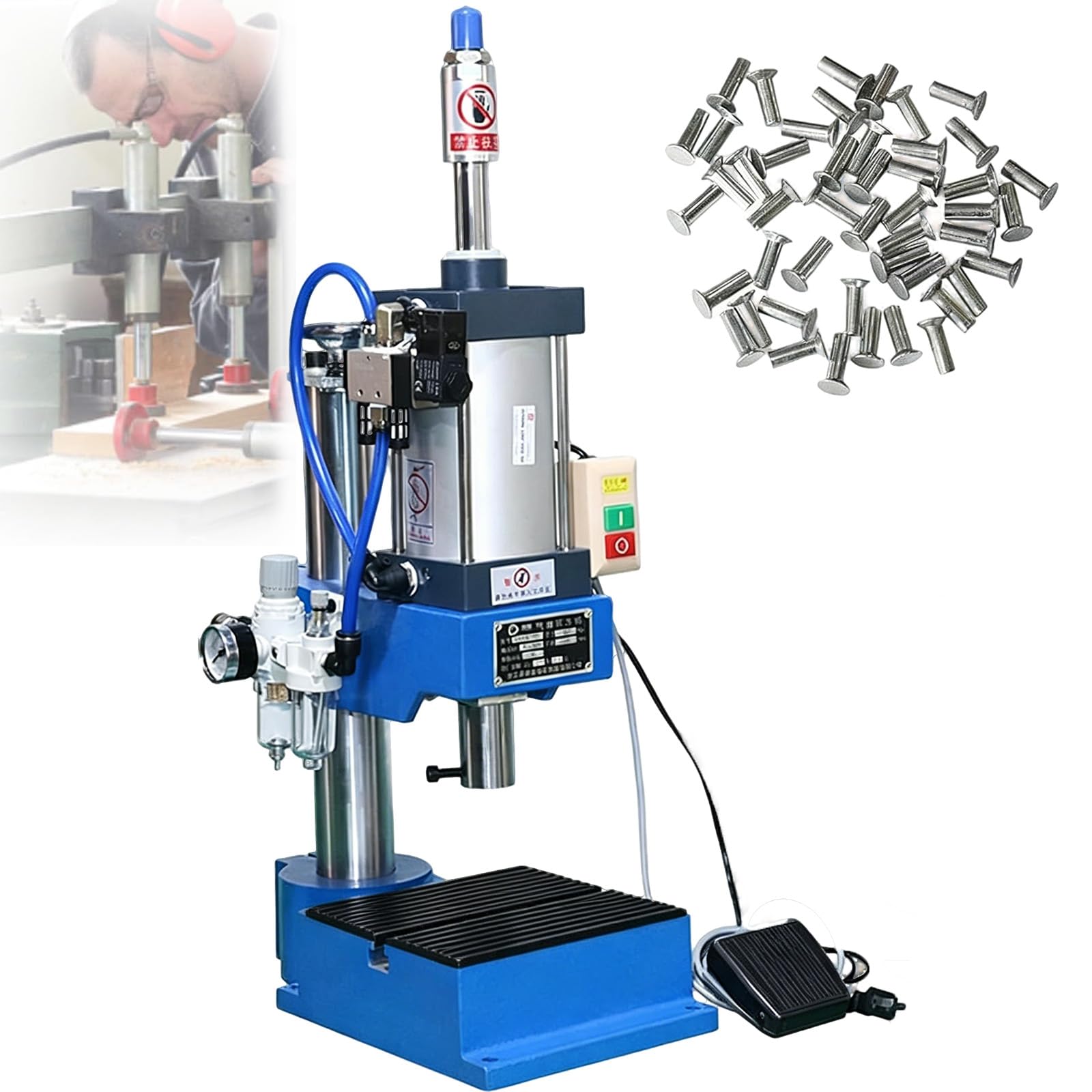 ksxnkhk 300kg Pneumatic Punch Press Machine, Desktop Punching Machine with Foot Pedal, 0.4-0.7Mpa Operatio Pressure, for Iron, Stainless Steel, Aluminum Plates