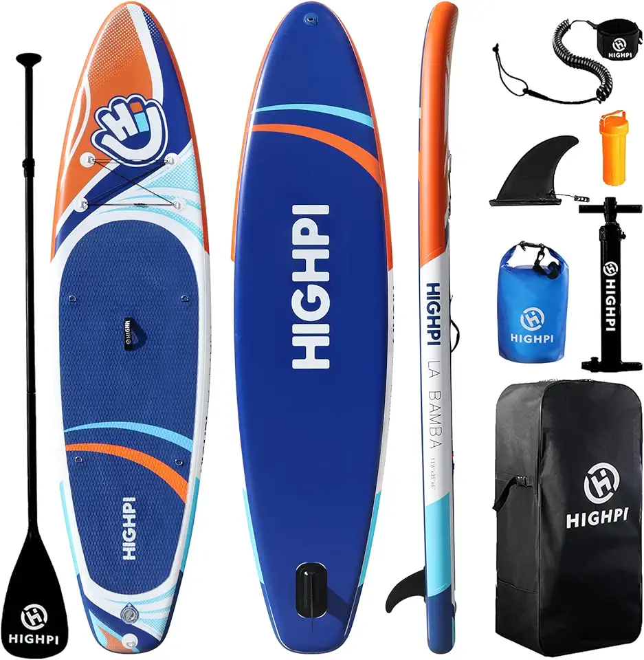 Highpi Prancha de stand up paddle inflável super larga de 11'6 × 35 ", sup largo ultra estável para 2 + 1 pessoas/família/tamanho grande