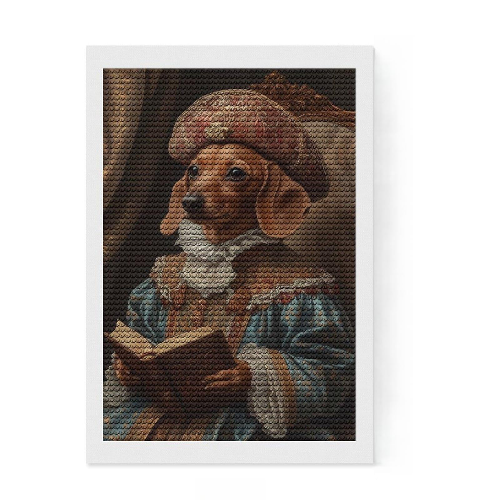Junmoney Dachshund Noble Scholar Renaissance Dog Portrait Diamond Art Kit 8"x12", Easy to Follow Symbols, Mindful Craft Activity, Bedroom Decor, Christmas Gift