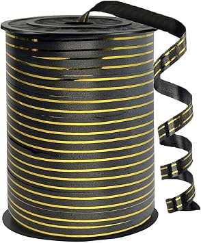 Black Gold Rimmed Curling Ribbon, 219 Yards, Perfect for Wedding, Birthday, Party, Festival, Florist Flowers Decor
