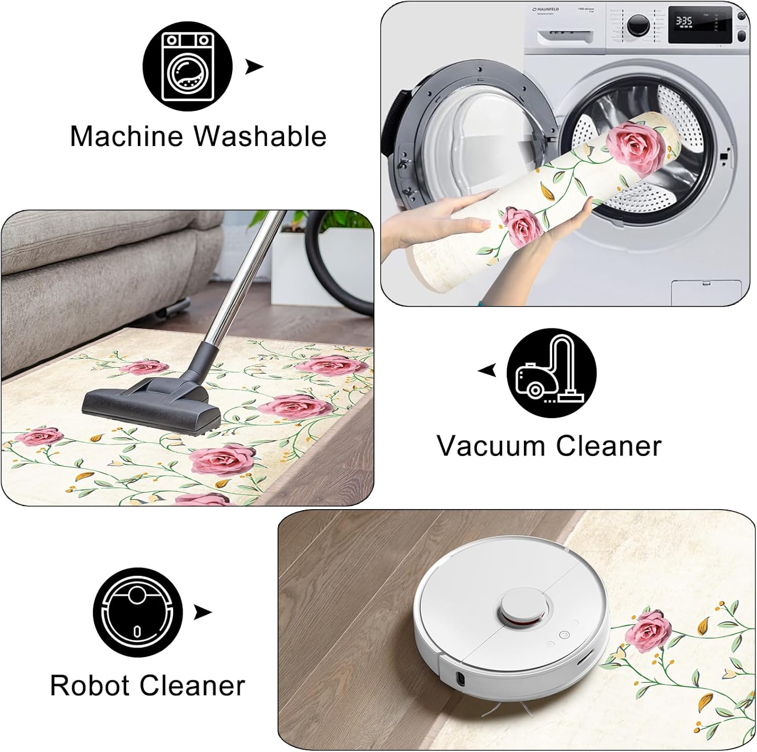 Floral Runner Rug for Hallway 2x6, Washable Kitchen Rug, Chic Floral Roses, Vintage Area Rug Throw, Non-Slip Floor Carpet Indoor Entrance Doormat, Bedroom