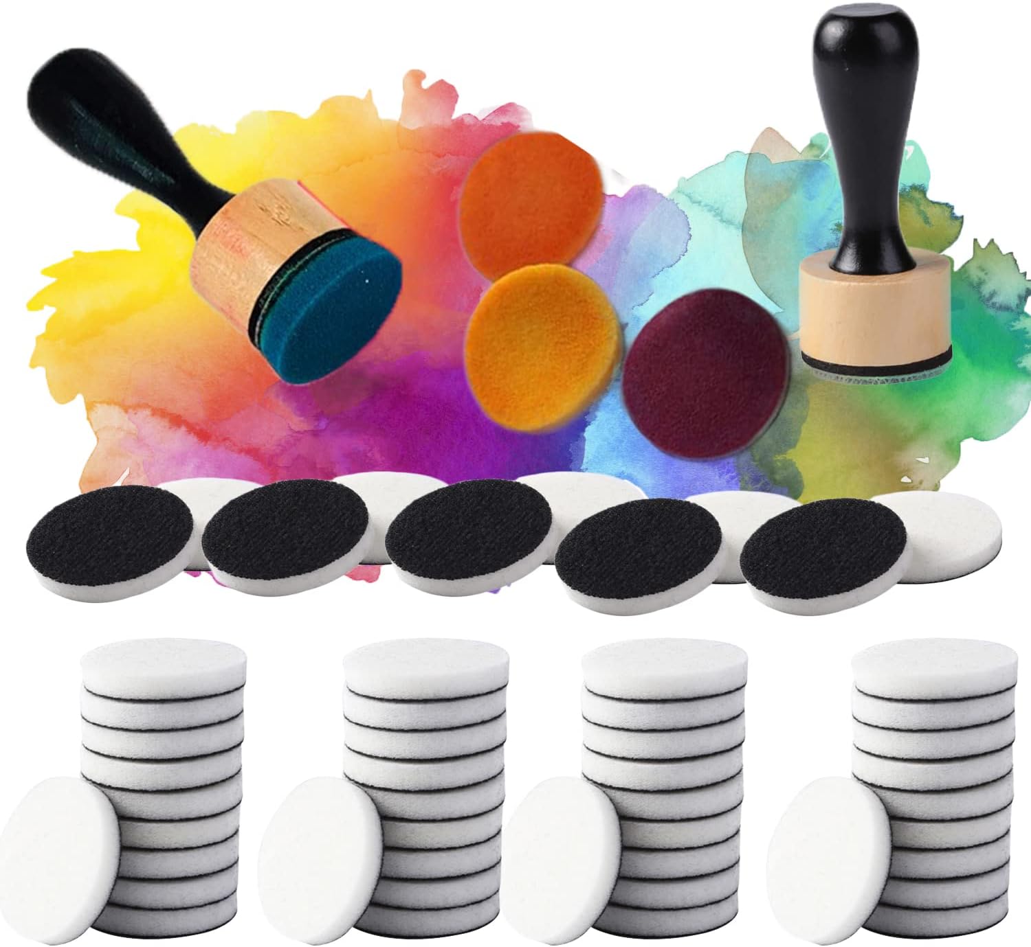 56 Packs Round Ink Blending Tool with Foams Replacement Refill Foam Set Including 54 Pcs Replacement Foam Padsfor Distressing, Blending Scrapbooking Painting Drawing Art SuppliesInk Tools