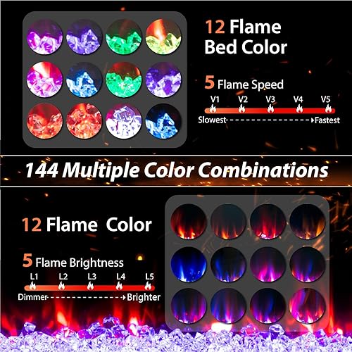 Miniatura 4 de PHI VILLA Chimenea eléctrica de 72 pulgadas montada en la pared y empotrada, chimenea lineal ultrafina de 3.19 pulgadas 7501500 W con control