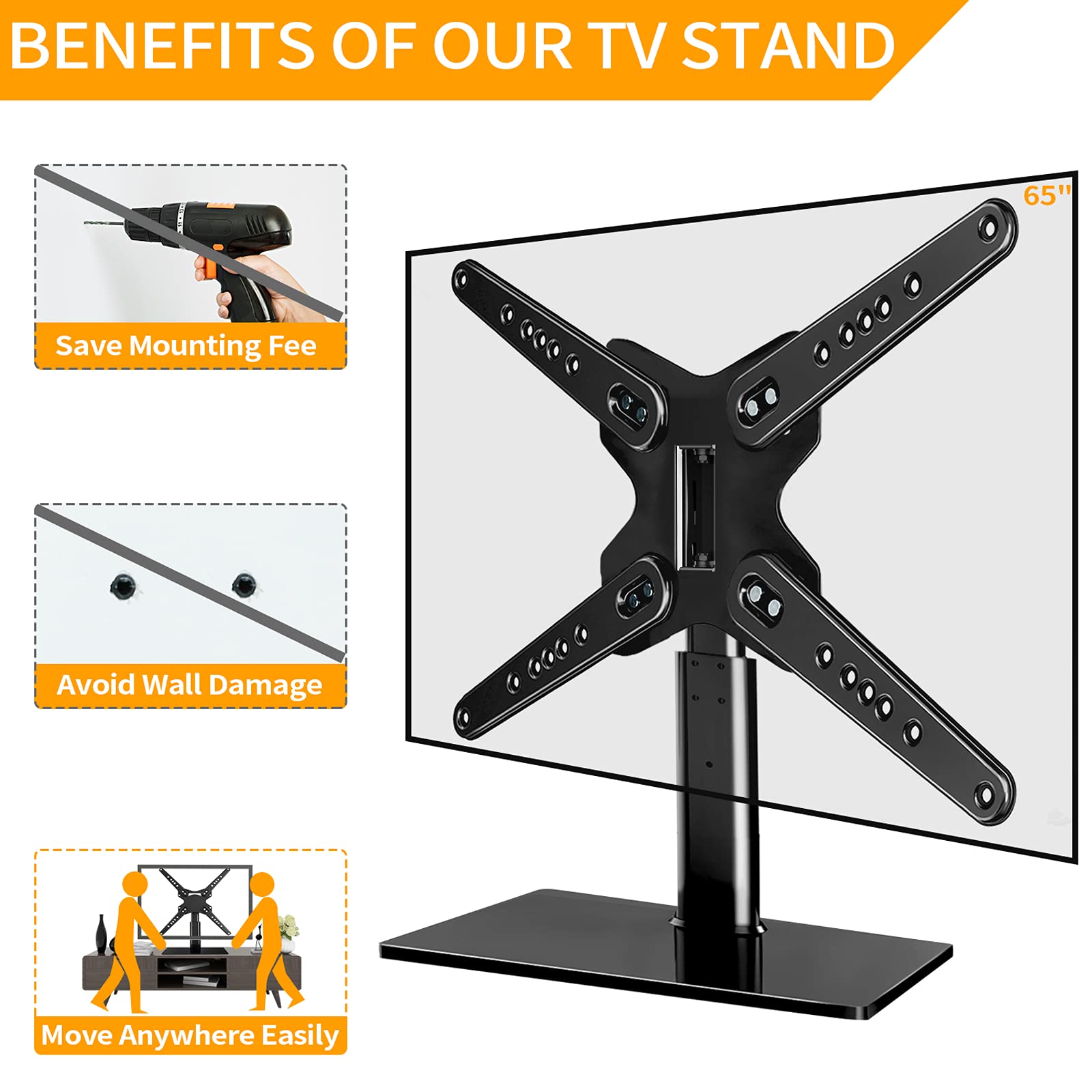 Buy Universal Swivel TV Stand, JUSTSTONE Base Table Top TV Mount for 3770 Inch Flat Curved TVs