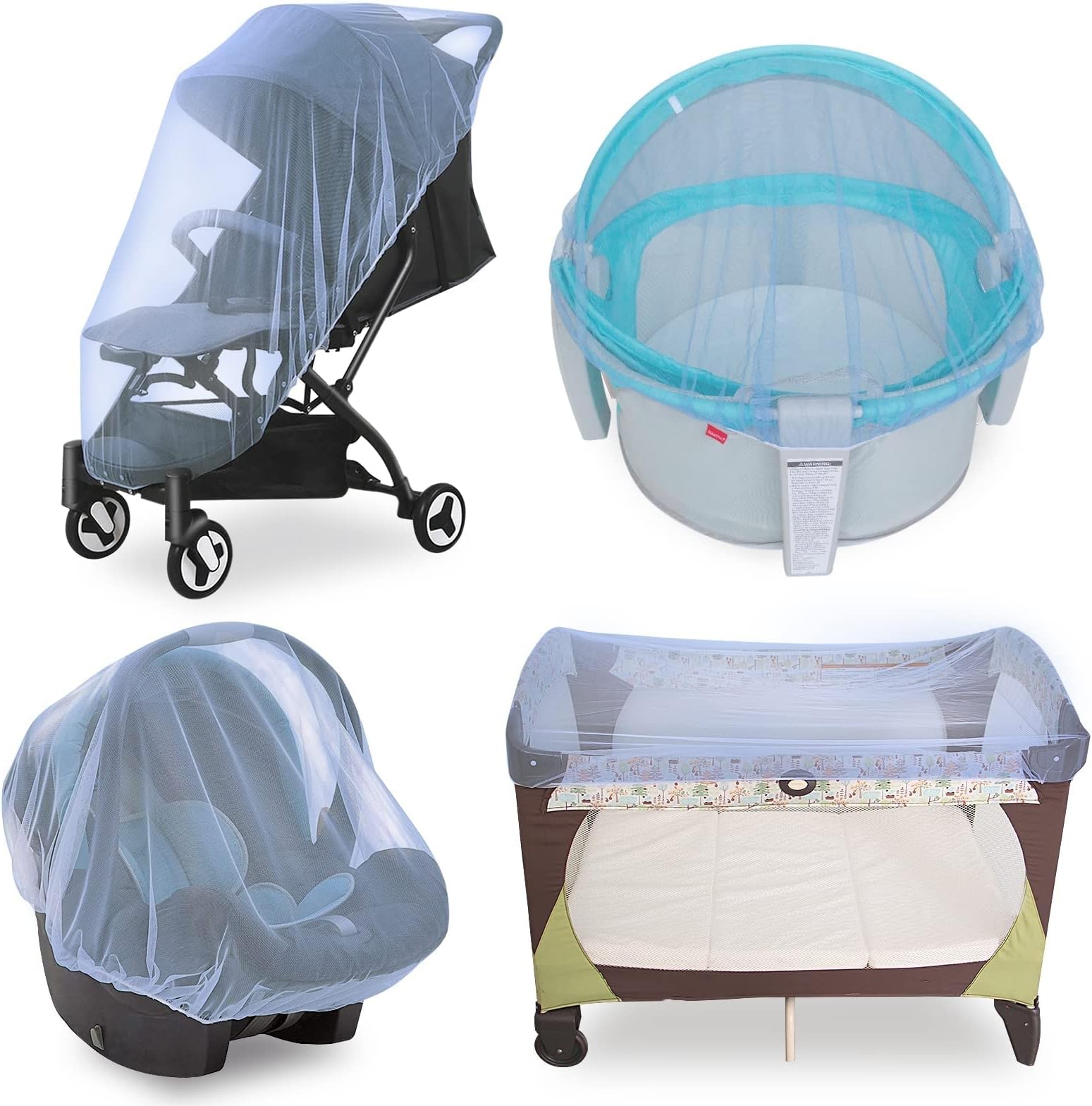 4Pcs Mosquito Net For Stroller, Stroller Mesh Cover Bassinet Insect Protection Bug Playard Barrier Universal Travel Accessory Cradles(Blue)