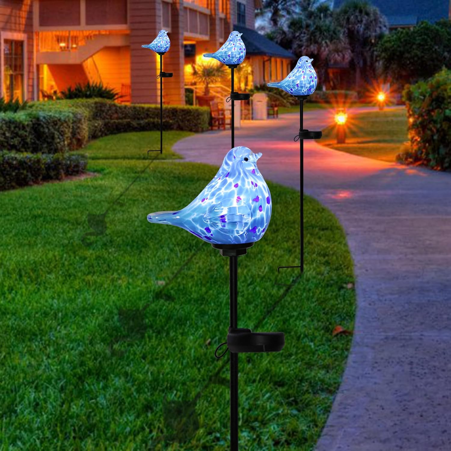 Bshine Solar Garden Decoration Outdoor Bluebird Lights, Hand Blown Glass Waterproof Solar Light Stake Decorate Paths, Pathways, Lawns and Yards Art for Mom Gifts