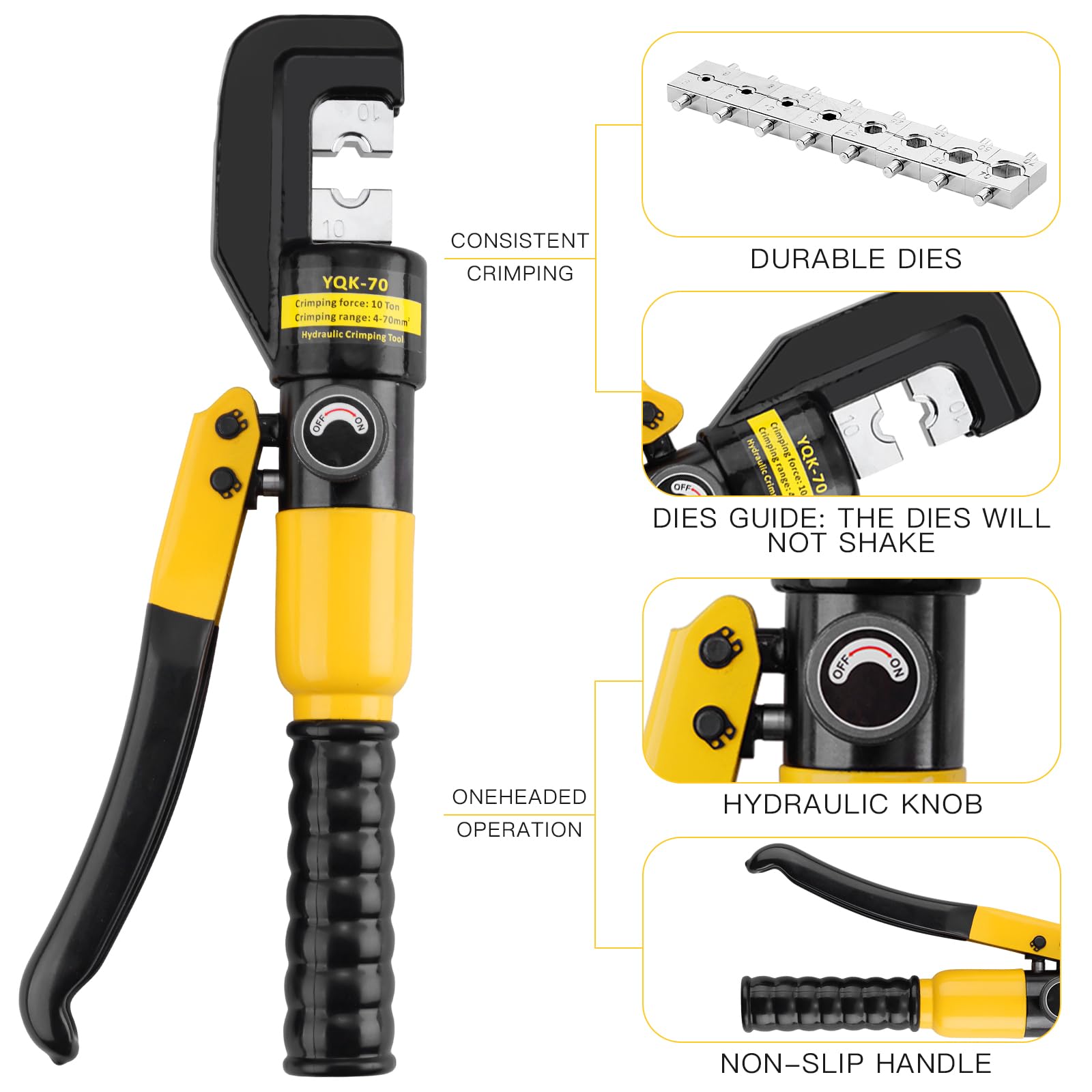 Pinze a crimpare idrauliche 10T, pinza a crimpare idraulica 4-70 mm² con 9 stampi esagonali 12 mm di corsa, pinze a capocorda elettriche TEENO per terminazioni di cavi in rame e alluminio