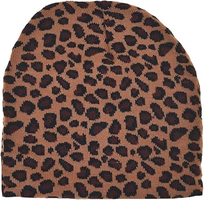 Nayt Wild Animal Print Leopard Cuffless Beanie Knit Hat Brown