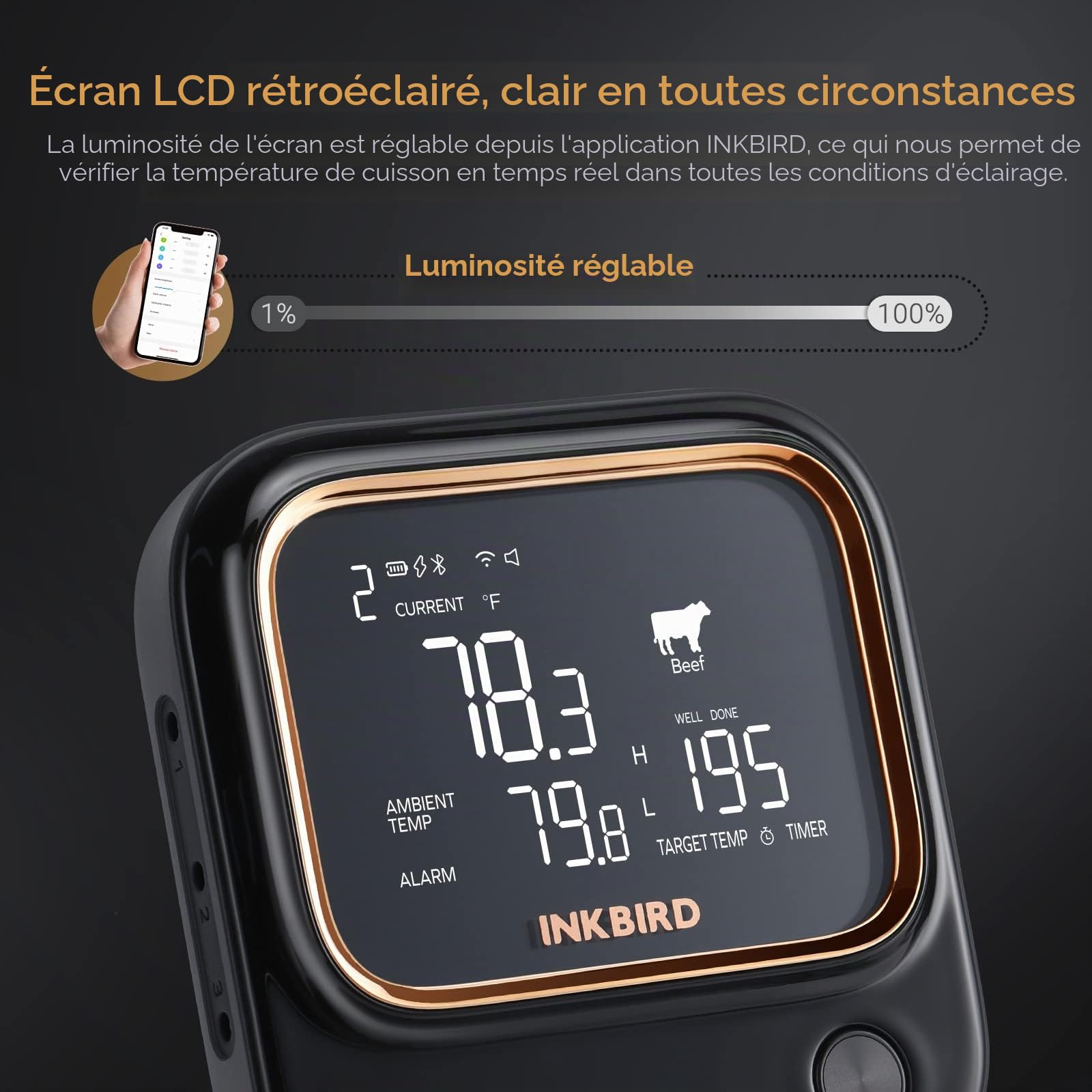 INKBIRD IBT-26S Thermometre Cuisine 5G,Wifi Thermomètre Barbecue avec 4 Sondes, Contrôle APP, Alarme de Température et Minuterie, Luminosité Réglable Convient au four à griller la viande