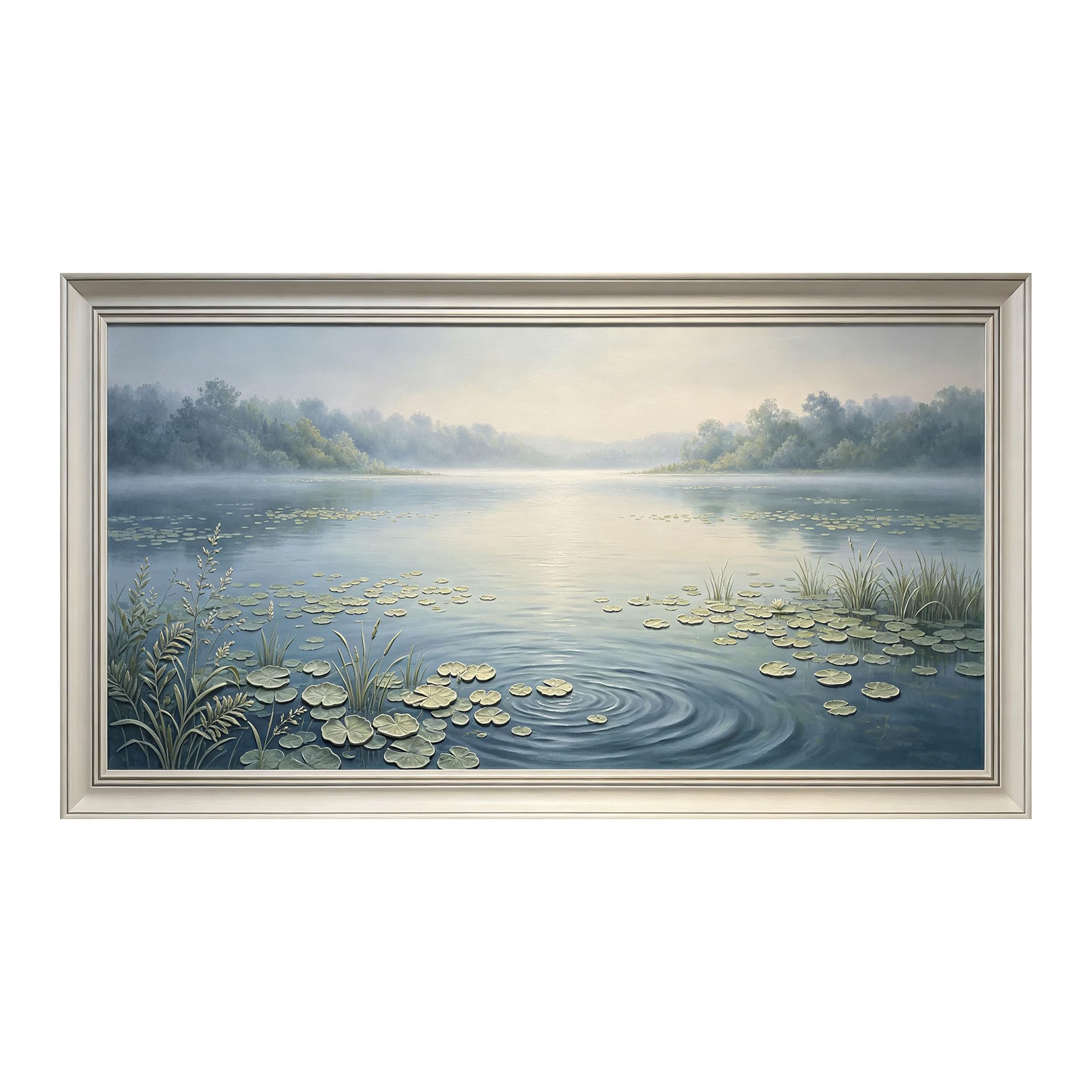 Yzpallescene 3D Framed Wall Art 50cm×100cm Misty Lake Seascape Watercolor Impressionist Large Size SelfAdhesive Removable Wall Decor Prints Artwork for Living Room Bedroom Office