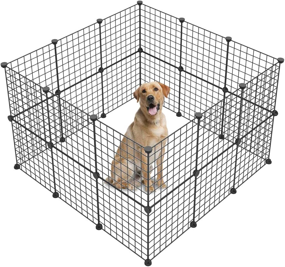 JYYG Small Pet Pen Bunny Cage Dogs Playpen Indoor Out Door Animal Fence Puppy Guinea Pigs, Dwarf Rabbits PET-F (24 Panels, Black)