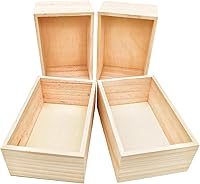 Vista 1 de Paquete de 4 Cajas Organizadoras de Almacenamiento de Manualidades de Madera Sin Terminar, Caja de Madera Rectangular de 6 x 4 x 2.4 pulgadas, Caja