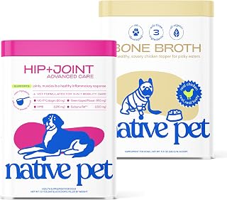 Native Pet Joint & Recovery Wellness Pack: Hip & Joint Supplement for Dogs - Supports Cartilage, Muscles & Anti-Inflammatory - 60 Scoops & Chicken Bone Broth Powder Dog Food Toppers - 96 Scoops
