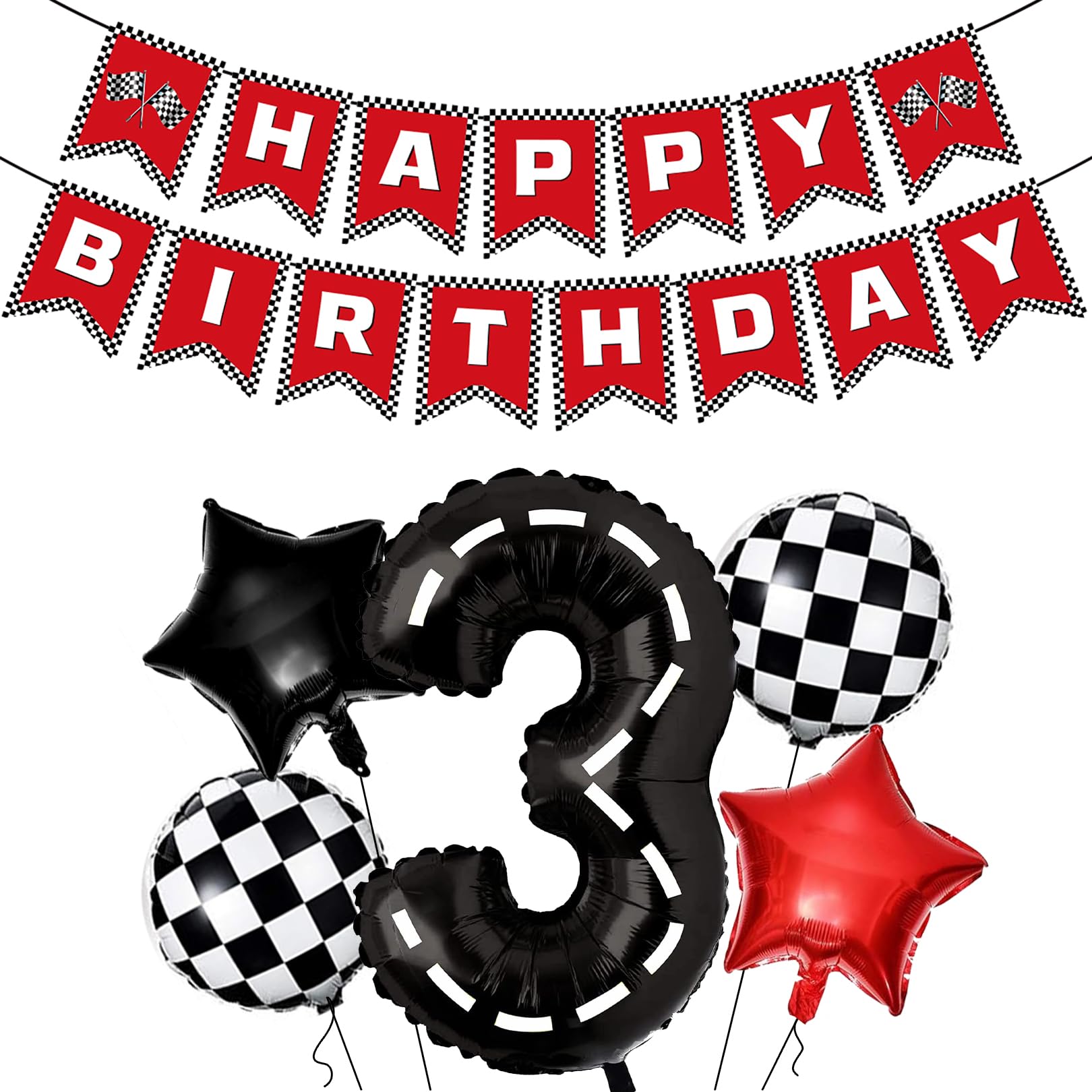 PANRRPERS Race Car Birthday Balloons Racing Banner 40 Inch Racetrack Number 0-9 Balloon for Baby Shower Birthday Race Car Themed Party Decoration (