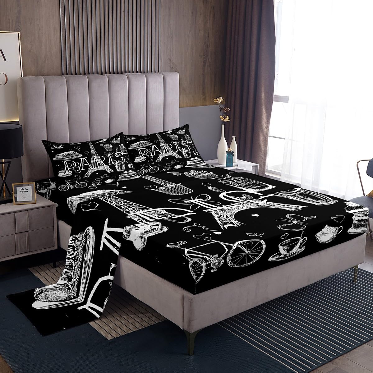 Eiffel Tower Bed Sheet Queen Size Romantic Paris Tower Bed Sheets For Teens Adult Graffiti Dessert Fitted Sheet