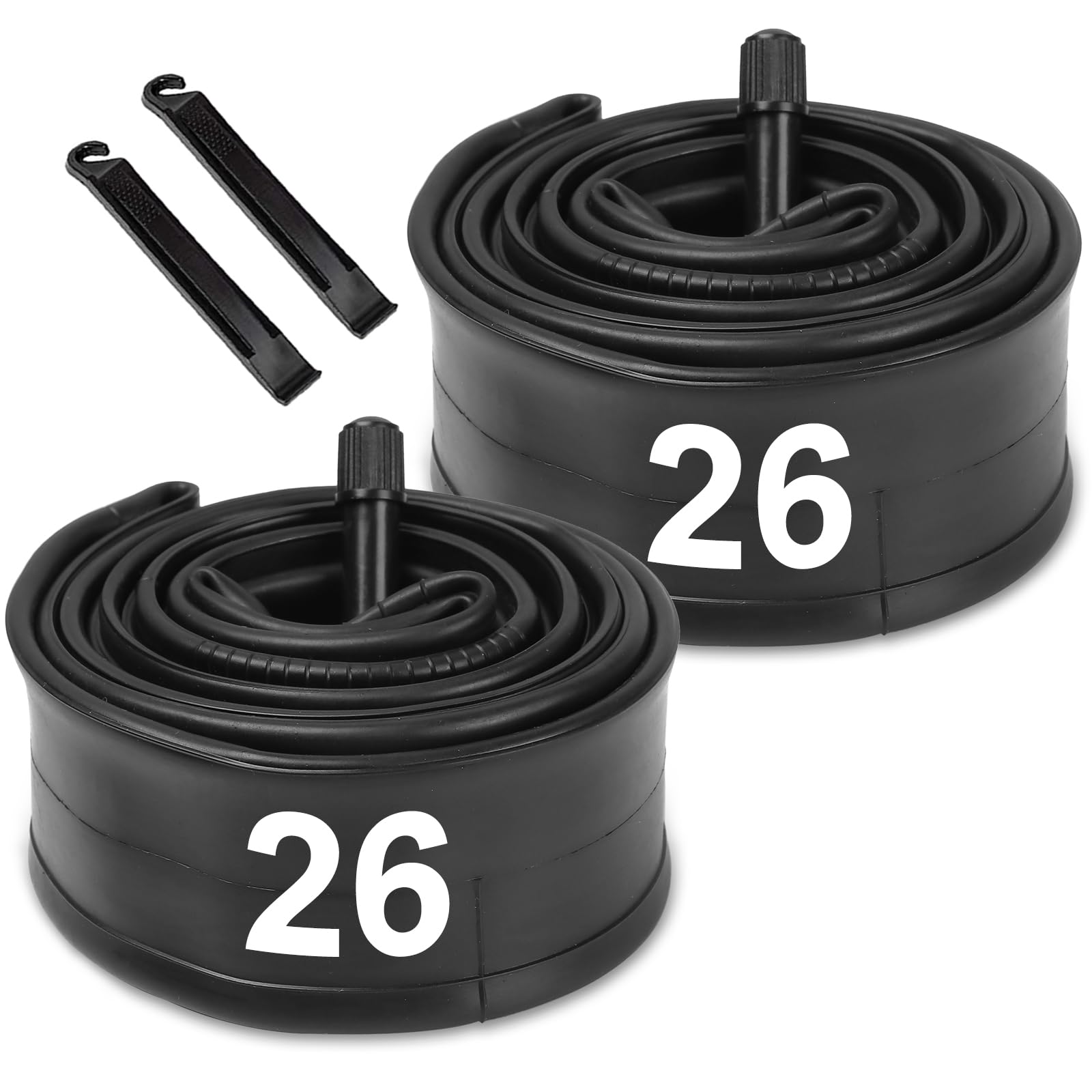 Hycline 2-Pack Bike Inner Tube: 20/24/26/27.5/29 x1.75-2.125 Inch Bicycle Inner Tubes AV 32mm Schrader Valve, Premium Butyl Rubber Puncture Resistant Replacement Tubes with 2 Tire Levers
