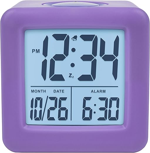 Equity 73004 Purple Soft Cube LCD Alarm Clock with Smart Light product image